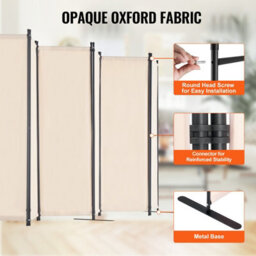 Vevor 6 Panel Folding Room Divider, Portable Partition Privacy Screen For Office Bedroom Study, Beige - thumbnail 3