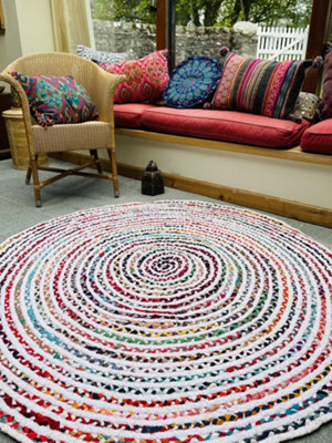 Second Nature Online Carnival Round Bedroom Rug Ethical Source With Recycled Fabric / 150 Cm Diameter - image 1