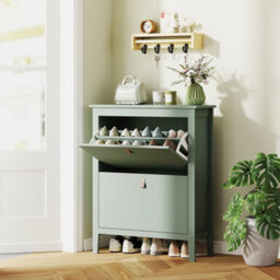 Homcom 2 Drawer Shoe Cabinet With Flip Doors For Hallway, Entryway, Green