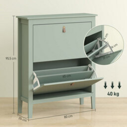 Homcom 2 Drawer Shoe Cabinet With Flip Doors For Hallway, Entryway, Green - thumbnail 3