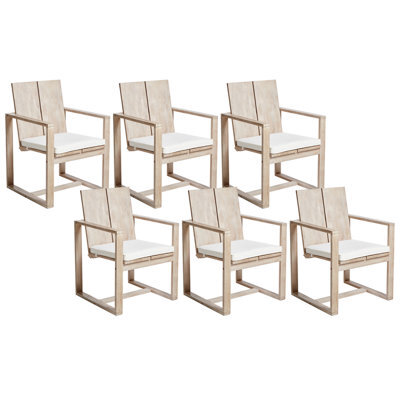 Beliani Set Of 6 Garden Chairs With Cushions Azzanello Acacia Wood Off-White - image 1