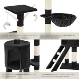Tectake Cat Tree Dominik - 144 Cm, Sisal Cat Scratching Post, Mice & Anti-Tip Protection - Black - thumbnail 4