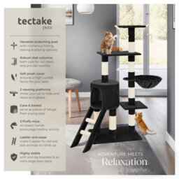 Tectake Cat Tree Dominik - 144 Cm, Sisal Cat Scratching Post, Mice & Anti-Tip Protection - Black - thumbnail 2
