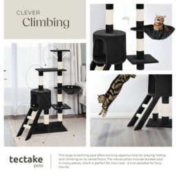 Tectake Cat Tree Dominik - 144 Cm, Sisal Cat Scratching Post, Mice & Anti-Tip Protection - Black - thumbnail 7