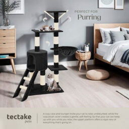 Tectake Cat Tree Dominik - 144 Cm, Sisal Cat Scratching Post, Mice & Anti-Tip Protection - Black - thumbnail 3