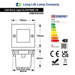 Long Life Lamps Company Mini Led Brick Light Outdoor Step Wall Light Square Ip54 Warm White Zlc051Ww - thumbnail 2
