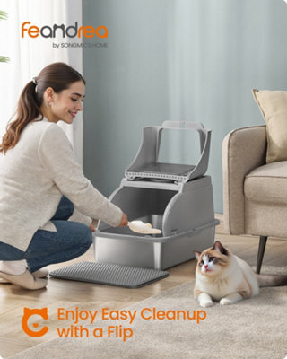 Feandrea Stainless Steel Cat Litter Box With Flip Lid, Xl Enclosed Litter Box With Leak-Proof Design - image 1