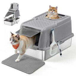 Feandrea Stainless Steel Cat Litter Box With Flip Lid, Xl Enclosed Litter Box With Leak-Proof Design - thumbnail 2