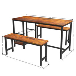 Abrihome 3-Piece Industrial Dining Table And Bench Set, 4-Person Dinette For Kitchen, Brown - thumbnail 7
