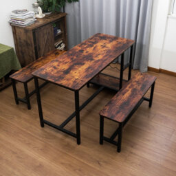 Abrihome 3-Piece Industrial Dining Table And Bench Set, 4-Person Dinette For Kitchen, Brown - thumbnail 6