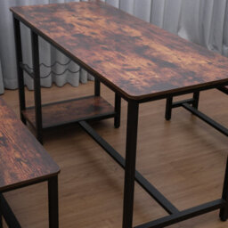 Abrihome 3-Piece Industrial Dining Table And Bench Set, 4-Person Dinette For Kitchen, Brown - thumbnail 5