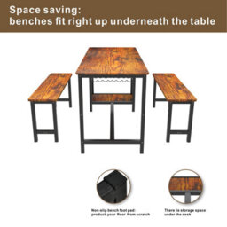 Abrihome 3-Piece Industrial Dining Table And Bench Set, 4-Person Dinette For Kitchen, Brown - thumbnail 9