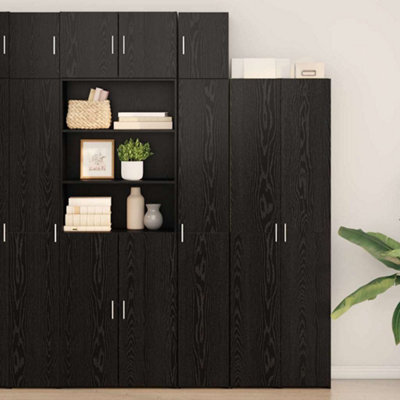 Berkfield Slim Storage Cabinet Black Oak 30X42.5X225 Cm Engineered Wood - image 1