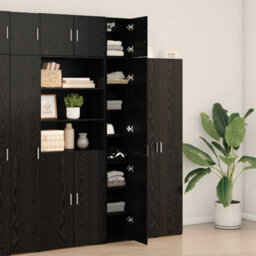 Berkfield Slim Storage Cabinet Black Oak 30X42.5X225 Cm Engineered Wood - thumbnail 4
