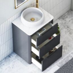 Royal Bathrooms Avenza 600mm Matt Obsidian Black Floor Standing Countertop Bathroom Vanity Unit 3 Drawer With Milan Basin - thumbnail 5