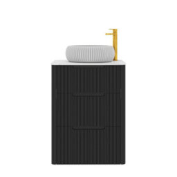 Royal Bathrooms Avenza 600mm Matt Obsidian Black Floor Standing Countertop Bathroom Vanity Unit 3 Drawer With Milan Basin - thumbnail 6