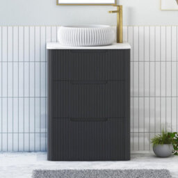 Royal Bathrooms Avenza 600mm Matt Obsidian Black Floor Standing Countertop Bathroom Vanity Unit 3 Drawer With Milan Basin - thumbnail 1