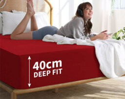 Ameha King Plain Dyed Fitted Sheet 40Cm- Extra Deep Pocket Red Fitted Bed Sheets Soft Microfiber Bedding Sheet 152X200 Cm - thumbnail 3