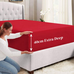 Ameha King Plain Dyed Fitted Sheet 40Cm- Extra Deep Pocket Red Fitted Bed Sheets Soft Microfiber Bedding Sheet 152X200 Cm - thumbnail 7