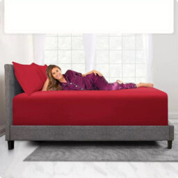 Ameha King Plain Dyed Fitted Sheet 40Cm- Extra Deep Pocket Red Fitted Bed Sheets Soft Microfiber Bedding Sheet 152X200 Cm - thumbnail 6