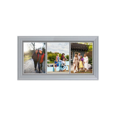 AK Frames 16X8 Silver Classic Multi Photo Frame With Mid Grey Mount - Holds 3 Apertures (3X) 7X5 Photos - image 1