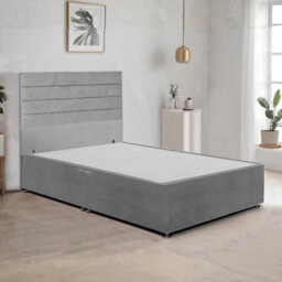 Grey Plush Fabric 4Ft Small Double Bed Frame With 48 Inch Horizontal Line Headboard And 2 Drawers - thumbnail 2