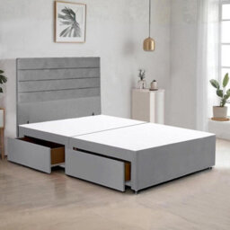 Grey Plush Fabric 4Ft Small Double Bed Frame With 48 Inch Horizontal Line Headboard And 2 Drawers - thumbnail 1