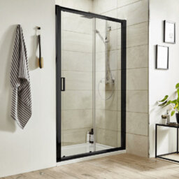 Nuie Pacific 1000mm Matt Black Framed Sliding Shower Door - 6mm Toughened Safety Glass, Reversible - thumbnail 1