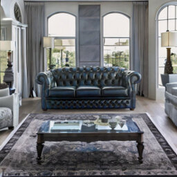 Chesterfield 3 Seater Antique Blue Leather Sofa Bespoke In Buckingham Style - thumbnail 3