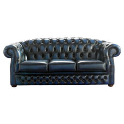 Chesterfield 3 Seater Antique Blue Leather Sofa Bespoke In Buckingham Style - thumbnail 1