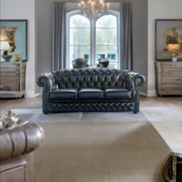 Chesterfield 3 Seater Antique Blue Leather Sofa Bespoke In Buckingham Style - thumbnail 2