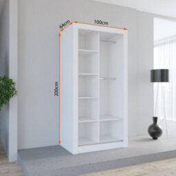 Fhif Dubai 100Cm White Sliding Door Wardrobe Modern Bedroom Storage With Full Length Mirror Shelves And Hanging Rails - thumbnail 2