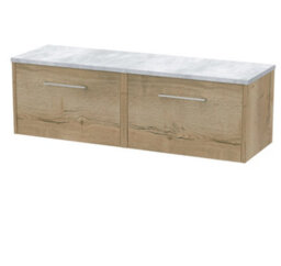 Hudson Reed Juno Wall Hung Double Soft Close Drawer Vanity Unit With Laminate Worktop In Autumn Oak Finish, 1205mm