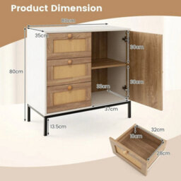 Rattan Buffet Cabinet Storage Sideboard Bar Accent Cabinet 1 Door And 3 Drawers - thumbnail 2