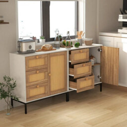 Rattan Buffet Cabinet Storage Sideboard Bar Accent Cabinet 1 Door And 3 Drawers - thumbnail 6