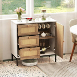 Rattan Buffet Cabinet Storage Sideboard Bar Accent Cabinet 1 Door And 3 Drawers - thumbnail 3