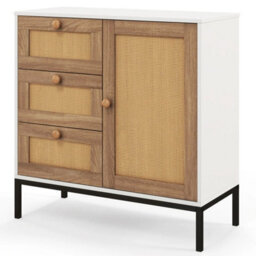 Rattan Buffet Cabinet Storage Sideboard Bar Accent Cabinet 1 Door And 3 Drawers - thumbnail 5