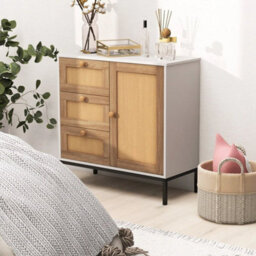 Rattan Buffet Cabinet Storage Sideboard Bar Accent Cabinet 1 Door And 3 Drawers - thumbnail 4
