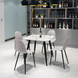 Core Products Aspen White 80Cm Square Dining Table With 4 Calico Plastic Curve Design Chairs