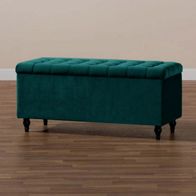 150Cm Cubed Upholstered Ottoman Storage Box Emerald Green Plush Velvet Multifunctional Blanket Storage Box With Wooden Legs - image 1