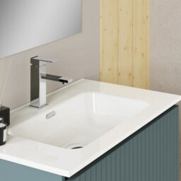 Banyetti Linea Ocean Blue Fluted Double Drawer Wall Hung Vanity Unit Including Basin 800mm X 460mm - thumbnail 3