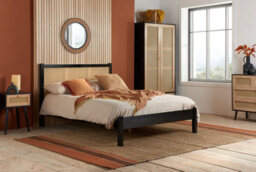 Save On Goods UK 4Ft6 Double Black Rattan Wood Wooden Bed Frame,bedstead - thumbnail 1