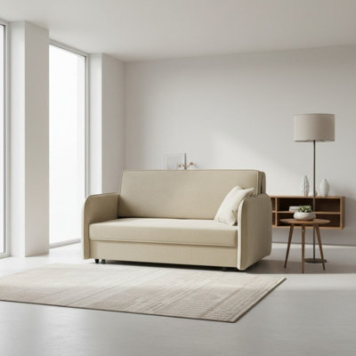 Sofa Viva Loft Iii With Sleeping Function And Storage Chipboard Metal Legs Wooden Frame 145Cm Width Beige - image 1