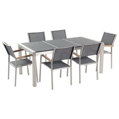 Beliani Garden Dining Set 6 Seater Grosseto Triple Plate Basalt Flamed Black/ Grey - image 1