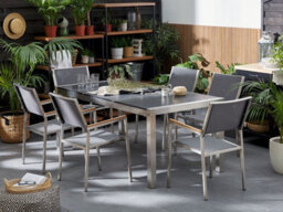 Beliani Garden Dining Set 6 Seater Grosseto Triple Plate Basalt Flamed Black/ Grey - thumbnail 2