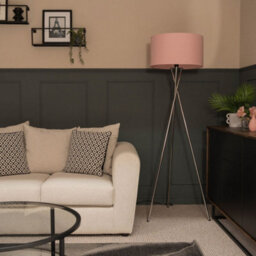 Valuelights Camden Chrome Tripod Floor Lamp With Blush Drum Shade And Bulb - thumbnail 5