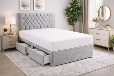 Comfy Deluxe Silver Coniston 6Ft Super King Size Bed Set With Orthopaedic Mattress And Headboard 4 Drawers