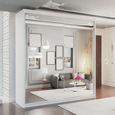 M N Furniture Ltd Wardrobe With Led Light - Modern Sliding Full Length Mirror Door Bedroom Cabinet 150Cm,200Cm (White,150Cm) - image 1