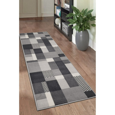 Melrose Colorama Montreal Grey Square Design Medium Indoor Area Runner Rug 060/200Cm - image 1