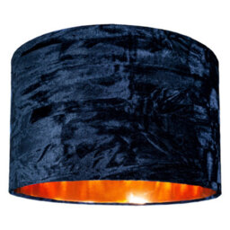 Happy Homewares Modern Midnight Blue Crushed Velvet 14 Table/pendant Shade With Copper Inner
